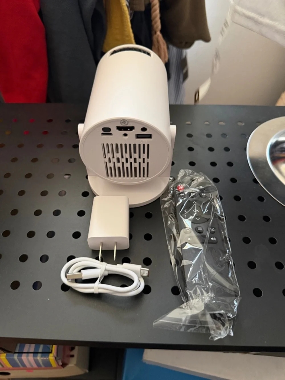 White Home Projector with Remote and USB Charger